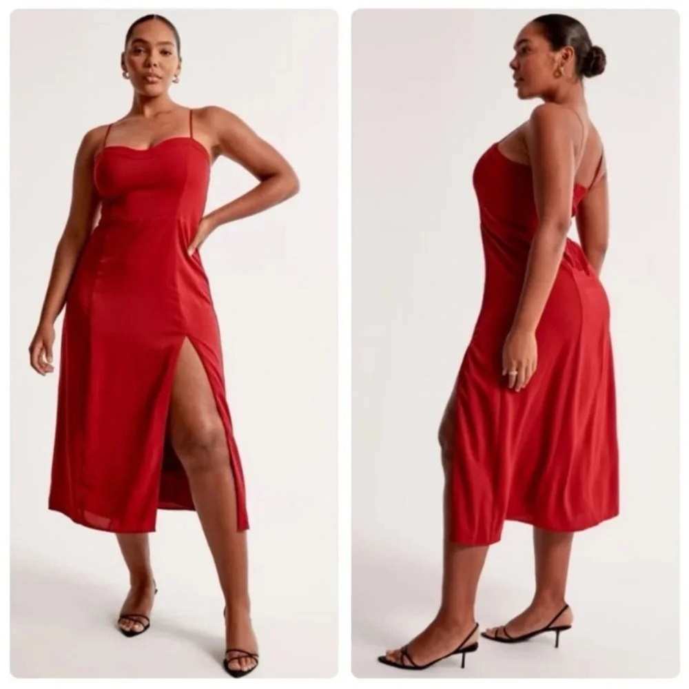 NWT Abercrombie & Fitch Camille Midi Dress in Red Size Large Petite - Picture 2 of 9